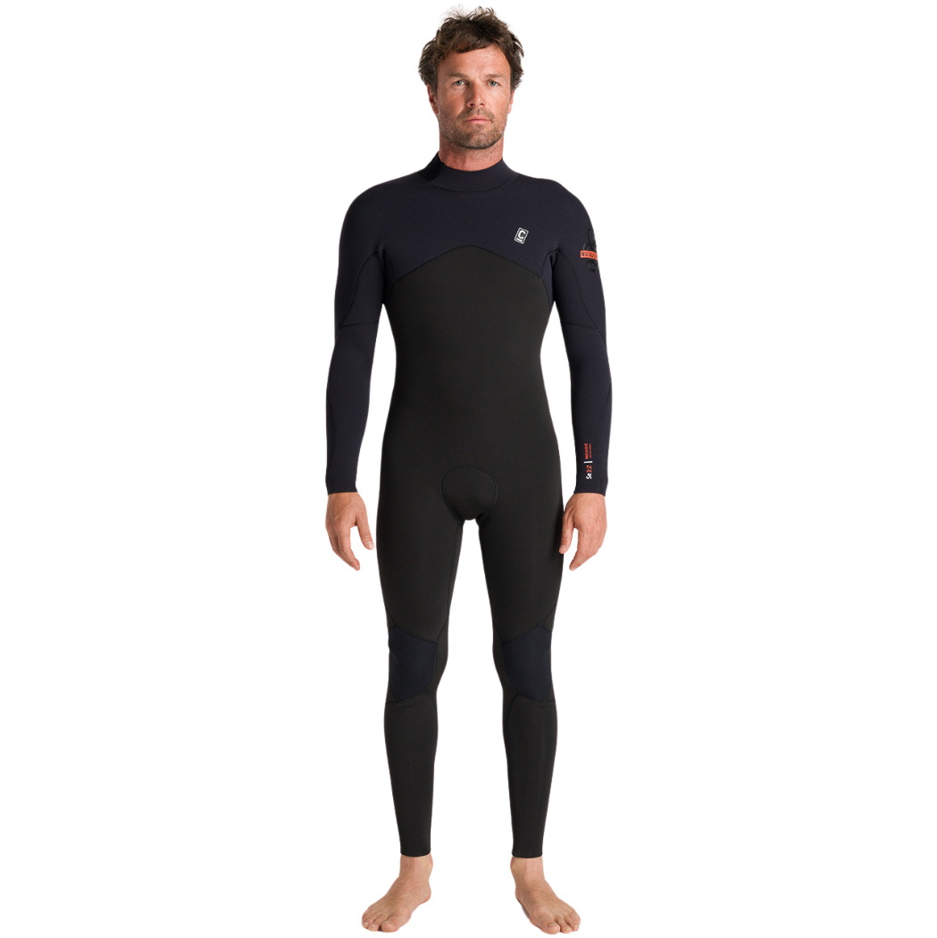 2026 C-Skins Da Uomo NuWave Session 3/2mm Back Zip Muta C-NSE32MBZ - Black / Black X / Warm Red